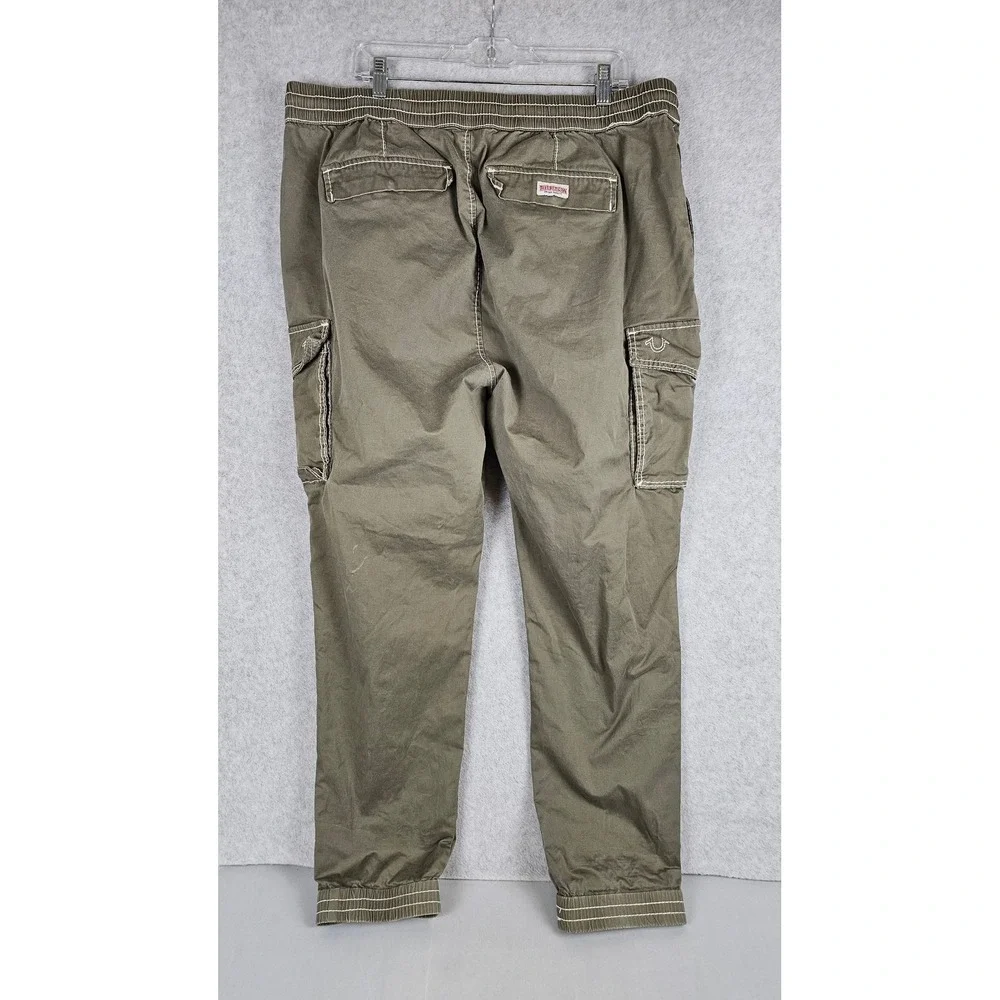 True Religion Mens Big T Cargo Jogger Olive Green Contrast Stitch 3XL